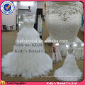 new arrival see-through lace boat neck ruffle wedding dress with long tail